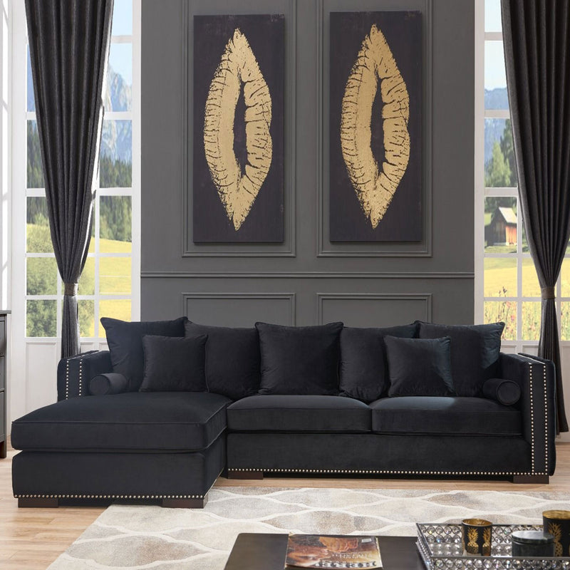 Moscow Velvet Black Corner Suite Left by Lavishway | Velvet Sofa-25930