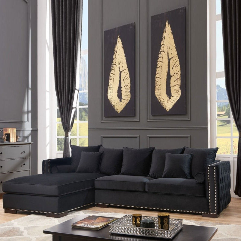 Moscow Velvet Black Corner Suite Left by Lavishway | Velvet Sofa-25931