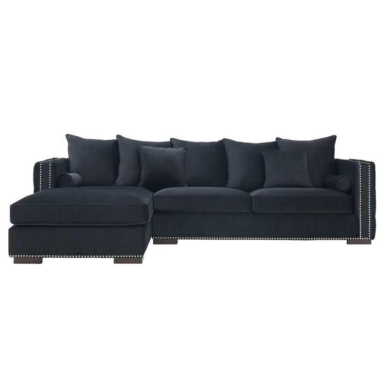 Moscow Velvet Black Corner Suite Left by Lavishway | Velvet Sofa-25932