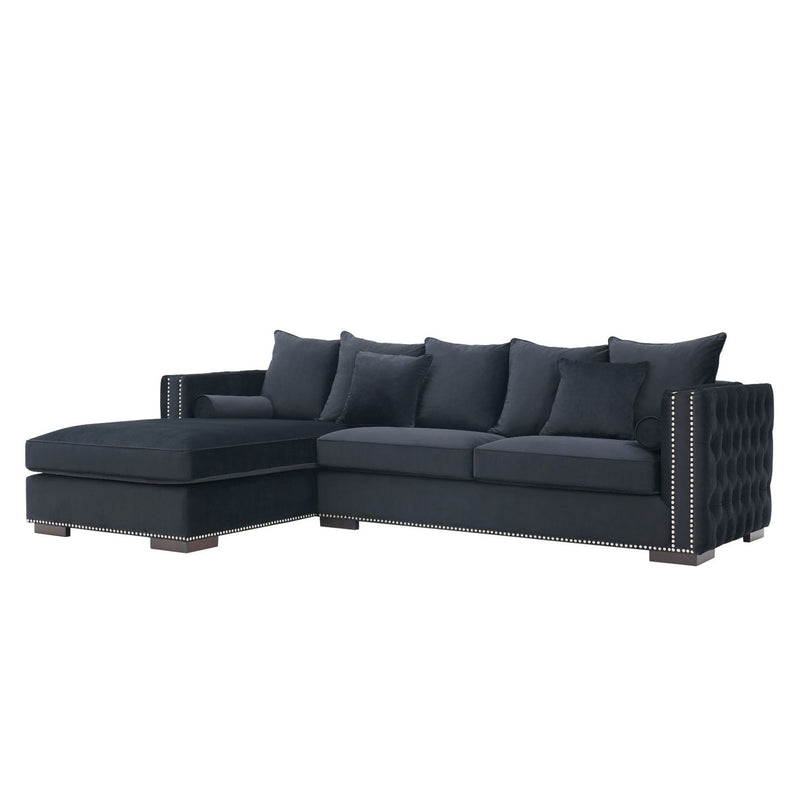 Moscow Velvet Black Corner Suite Left by Lavishway | Velvet Sofa-25933