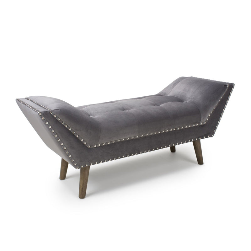 Mulberry Buttoned Grey Velvet Chaise Lounge by Lavishway | Chaise Lounges-37345