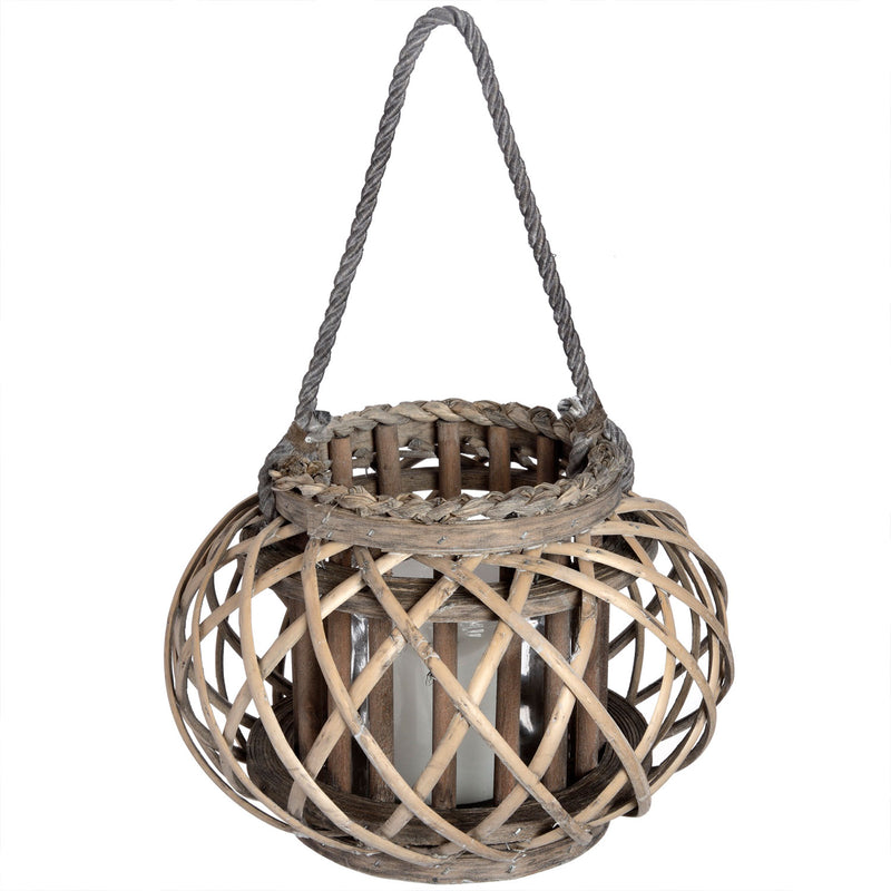 Earthy Texture Brown Wicker Basket Lantern by Lavishway | Candle Holders-51329