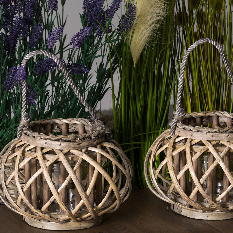 Earthy Texture Brown Wicker Basket Lantern by Lavishway | Candle Holders-51327