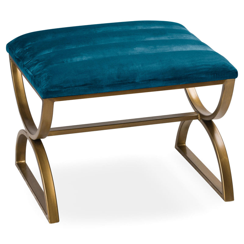 Navy And Brass Ribbed Footstool by Lavishway | Stools & Pouffes-51009