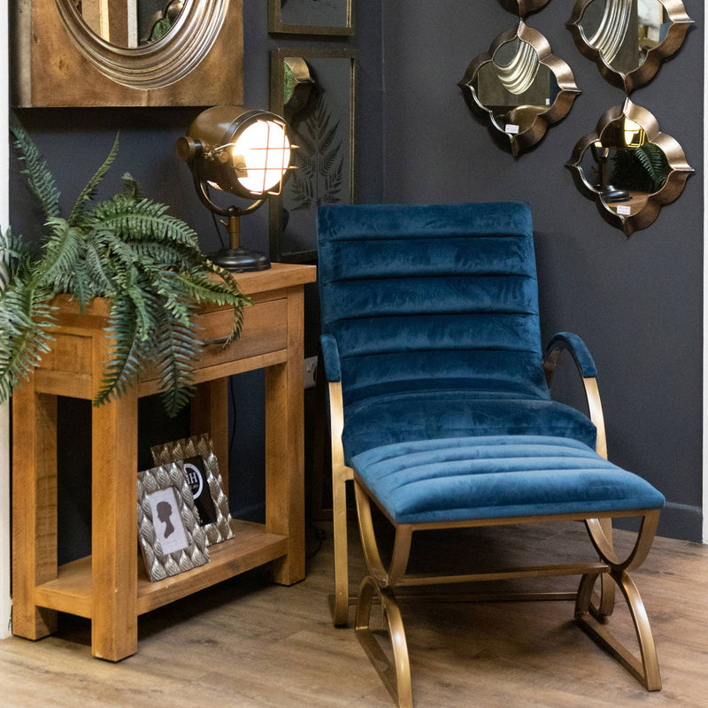 Navy & Brass Ribbed Ark Accent Chair by Lavishway | Accent Chairs-51011