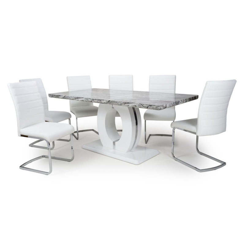 Neptune Marble Top Dining Table With 6 Chairs by Lavishway | Dining Table Set-27094