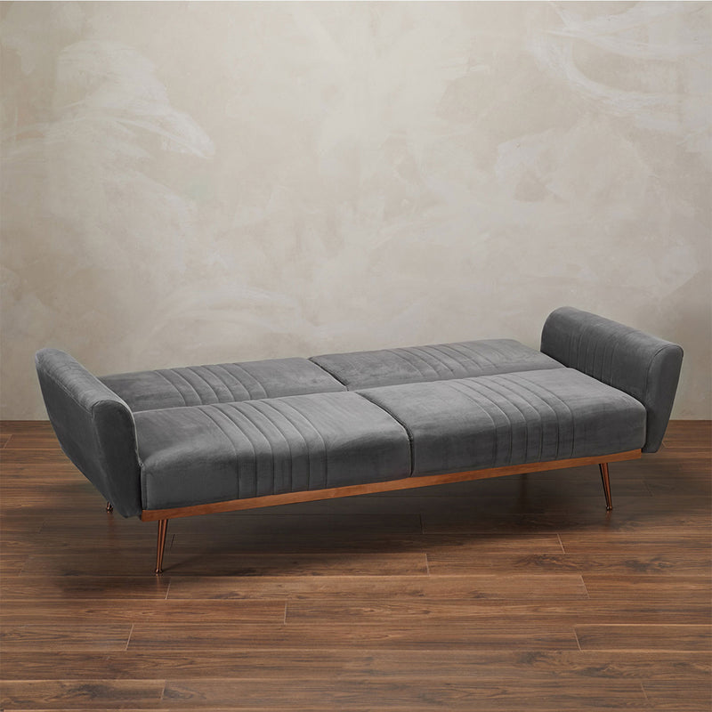 Nico Grey Velvet 2 Seater Sofa Bed by Lavishway | Velvet Sofa-28437