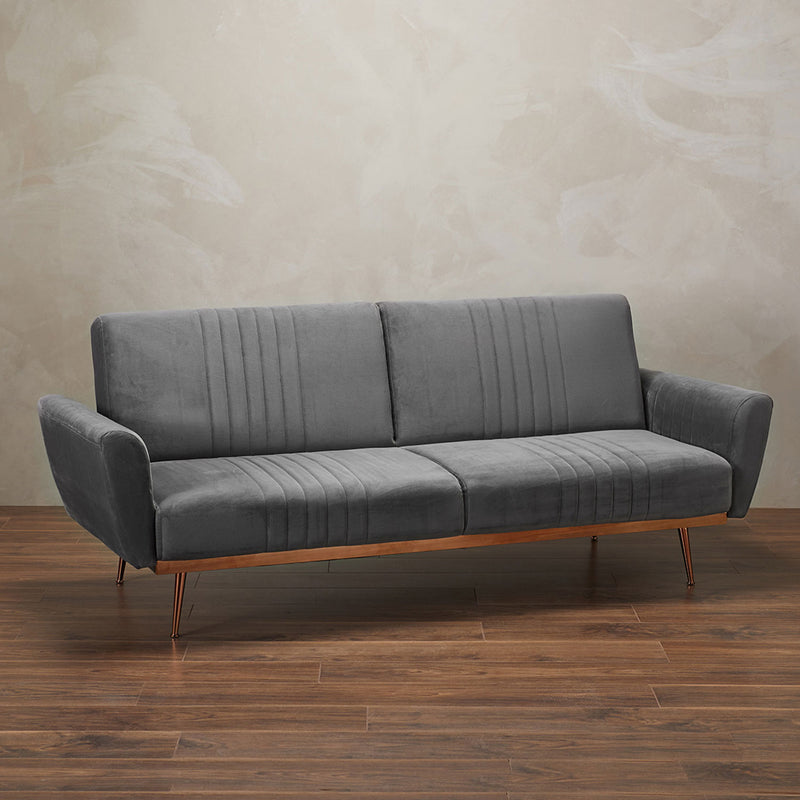 Nico Grey Velvet 2 Seater Sofa Bed by Lavishway | Velvet Sofa-28436