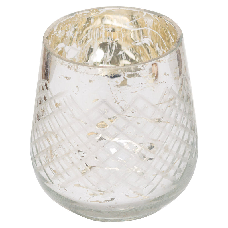 Noel Silver Foil Effect Glass Candle Holder by Lavishway | Candle Holders-50563