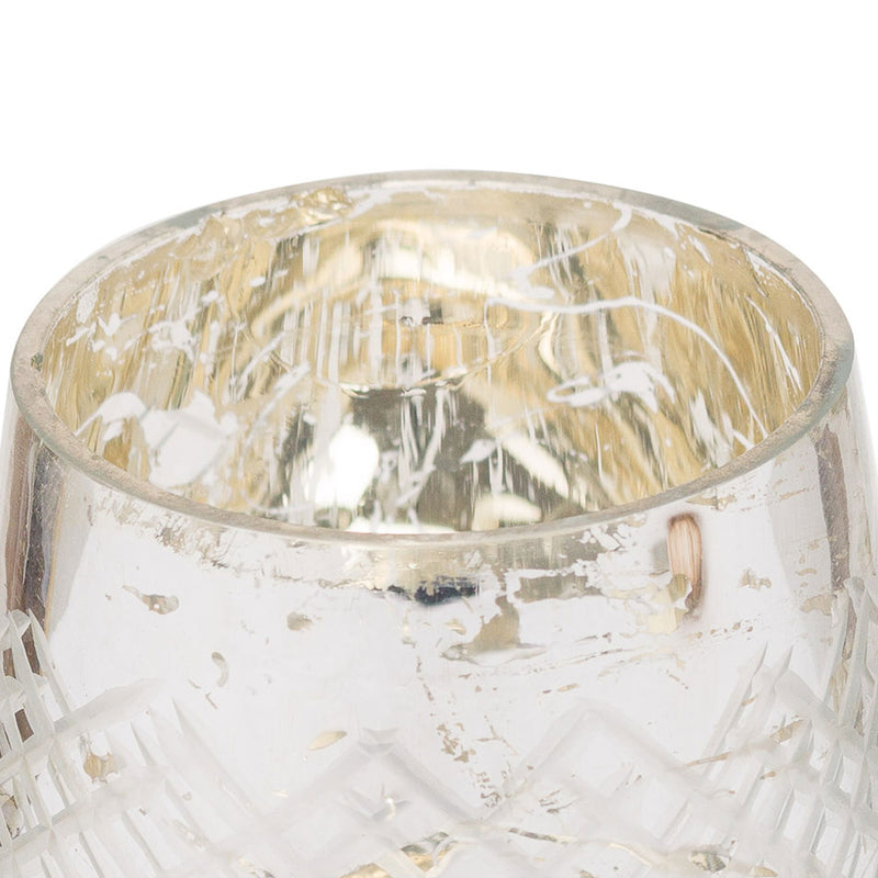 Noel Silver Foil Effect Glass Candle Holder by Lavishway | Candle Holders-50564