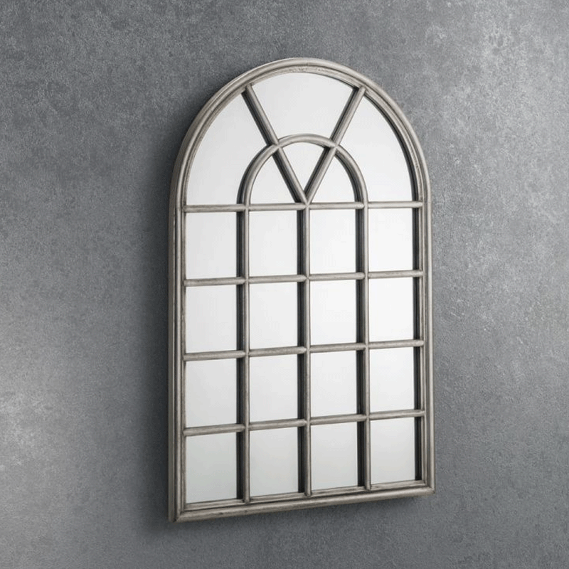 Opus Pewter Effect Arched Window Mirror by Lavishway | Wall Mirrors-61352