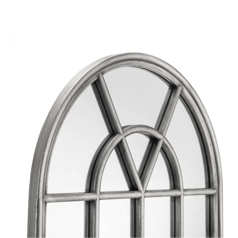 Opus Pewter Effect Arched Window Mirror by Lavishway | Wall Mirrors-61354