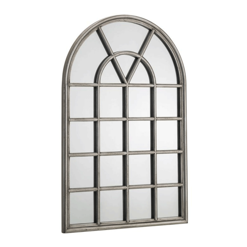 Opus Pewter Effect Arched Window Mirror by Lavishway | Wall Mirrors-61353