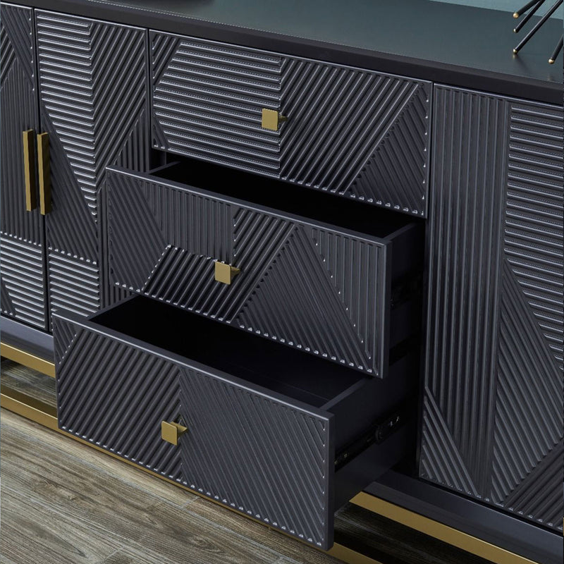 Orlando Black 4 Doors Sideboard & Mirror by Lavishway | Wall Mirrors-24332