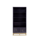 Orlando Black Gloss Finish 2 Drawers Bookcase by Lavishway | Book Shelves and Cabinets-24419