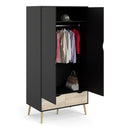 Oslo Black & Oak Finish 2 Doors Wardrobe