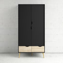 Oslo Black & Oak Finish 2 Doors Wardrobe