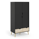 Oslo Black & Oak Finish 2 Doors Wardrobe