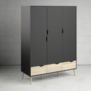 Oslo Black & Oak Finish 3 Doors Wardrobe