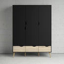 Oslo Black & Oak Finish 3 Doors Wardrobe