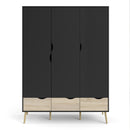 Oslo Black & Oak Finish 3 Doors Wardrobe