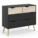 Oslo Black & Oak Finish 4 Chest Of Drawers
