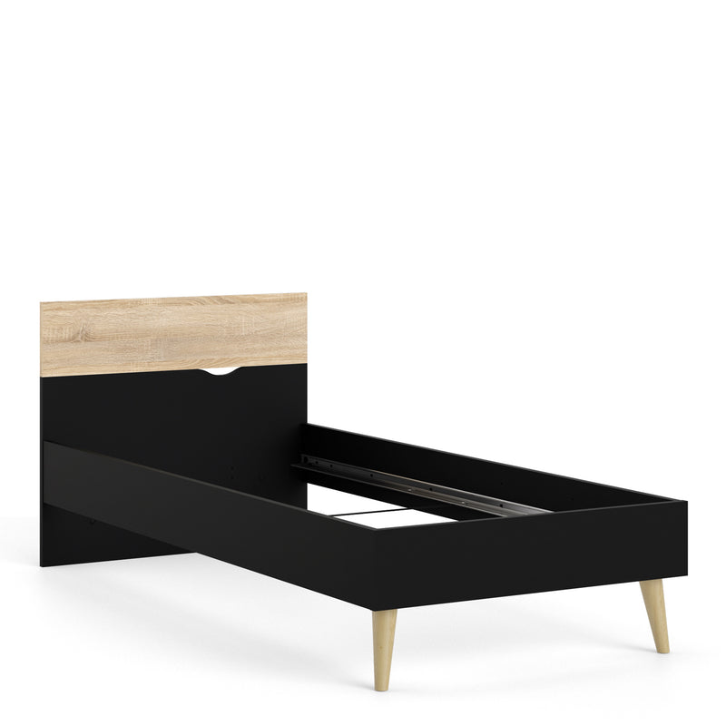 Oslo Euro Black & Oak Finish Wood Single Bed
