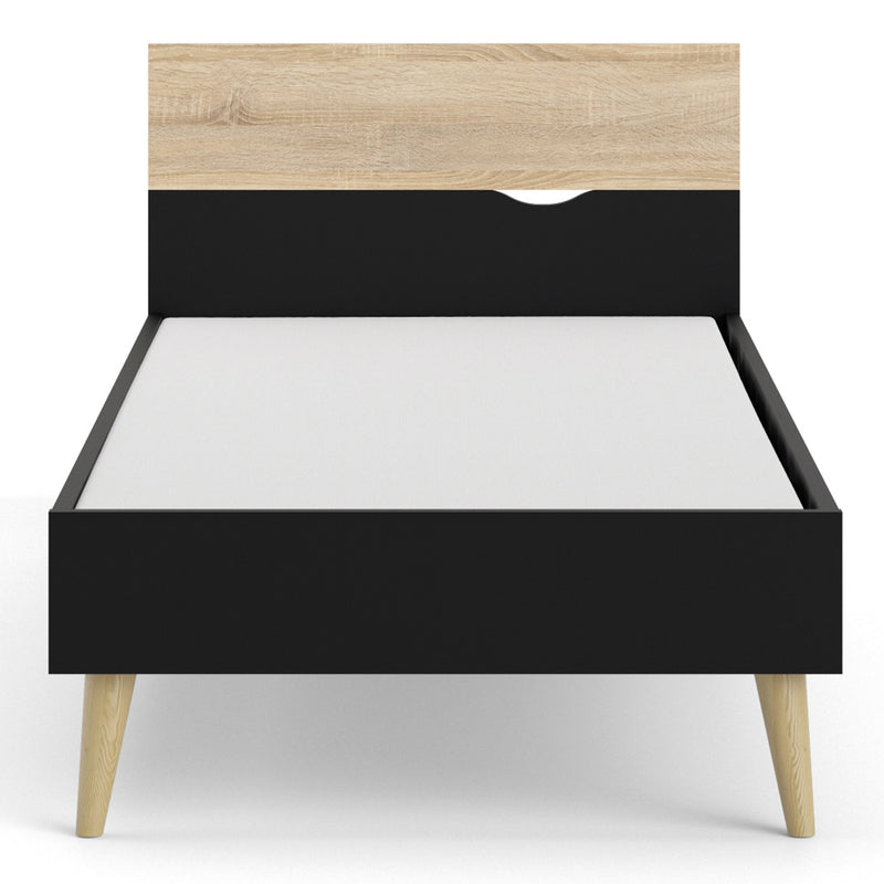 Oslo Euro Black & Oak Finish Wood Single Bed