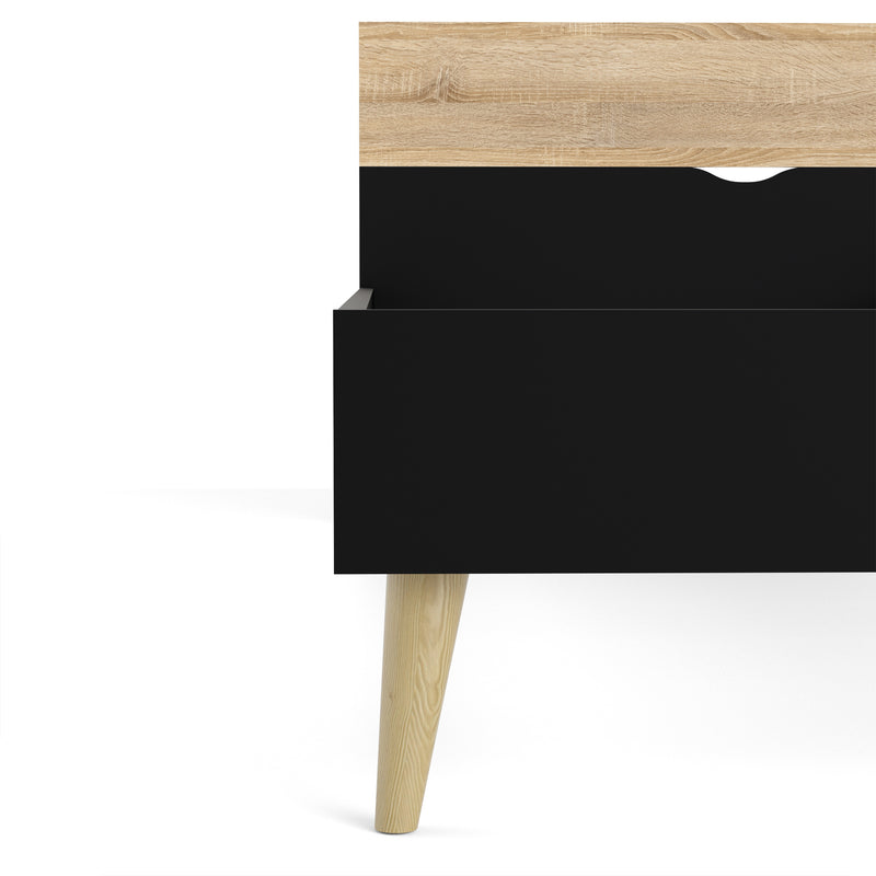 Oslo Euro Black & Oak Finish Wood Single Bed
