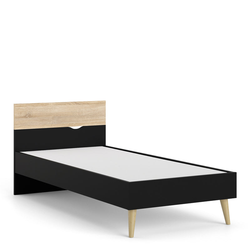 Oslo Euro Black & Oak Finish Wood Single Bed