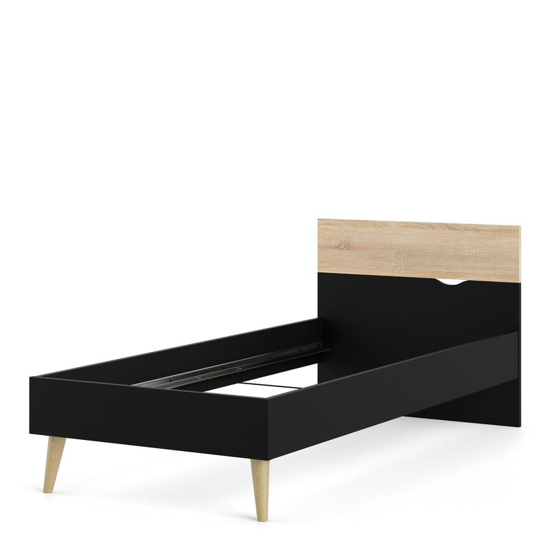 Oslo Euro Black & Oak Finish Wood Single Bed