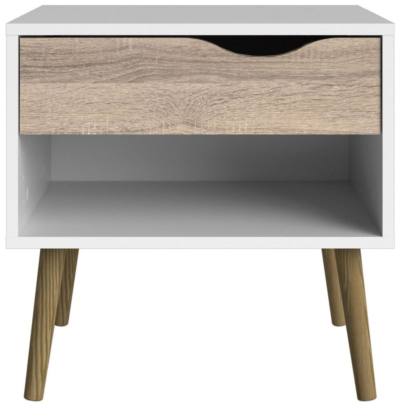 Oslo White and Oak Bedside Cabinet by Lavishway | Bedside Tables-43990