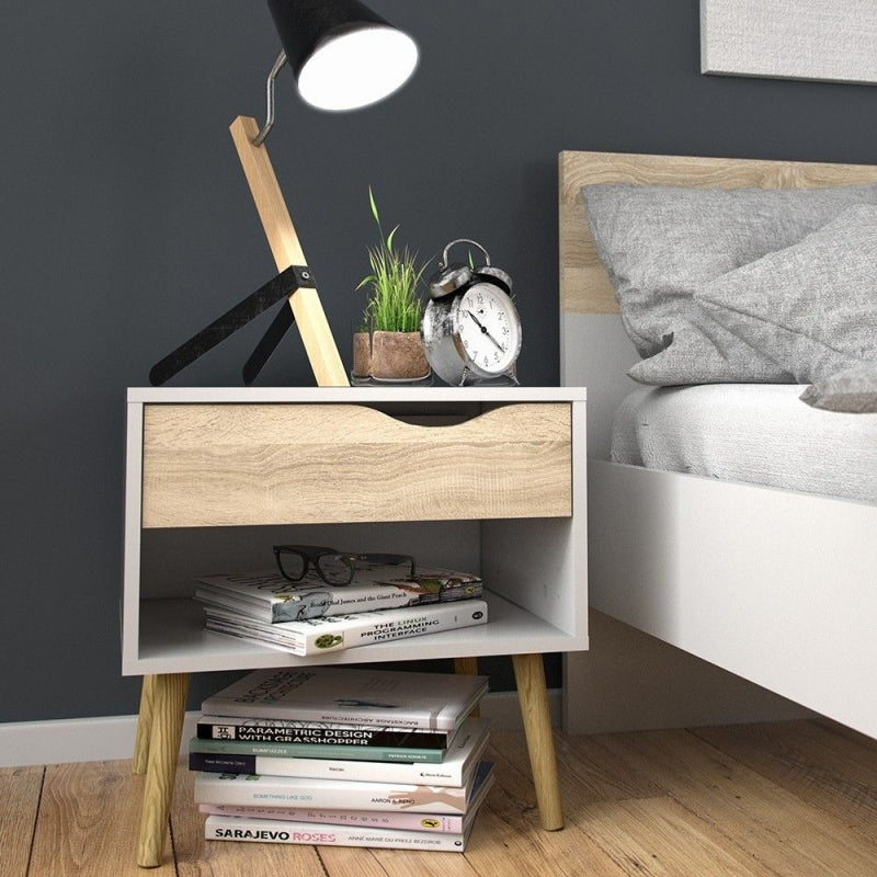 Oslo White and Oak Bedside Cabinet by Lavishway | Bedside Tables-43989