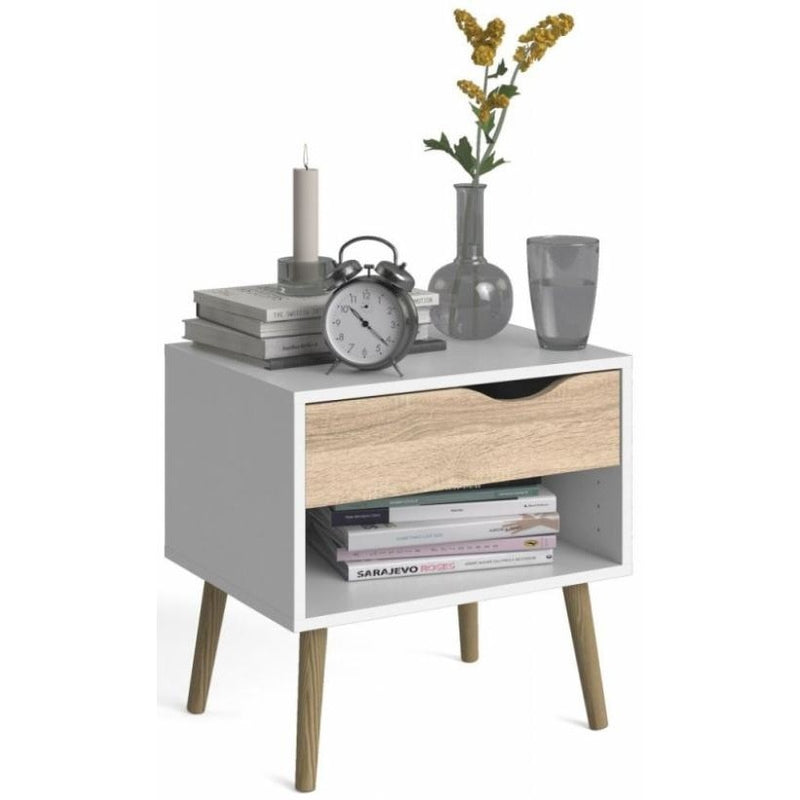 Oslo White and Oak Bedside Cabinet by Lavishway | Bedside Tables-43994