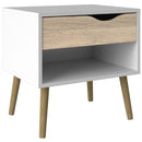 Oslo White and Oak Bedside Cabinet by Lavishway | Bedside Tables-43991
