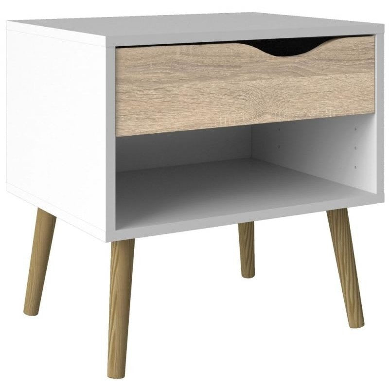 Oslo White and Oak Bedside Cabinet by Lavishway | Bedside Tables-43991