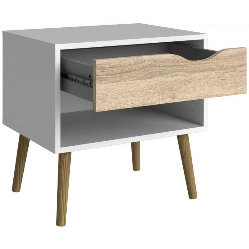 Oslo White and Oak Bedside Cabinet by Lavishway | Bedside Tables-43992