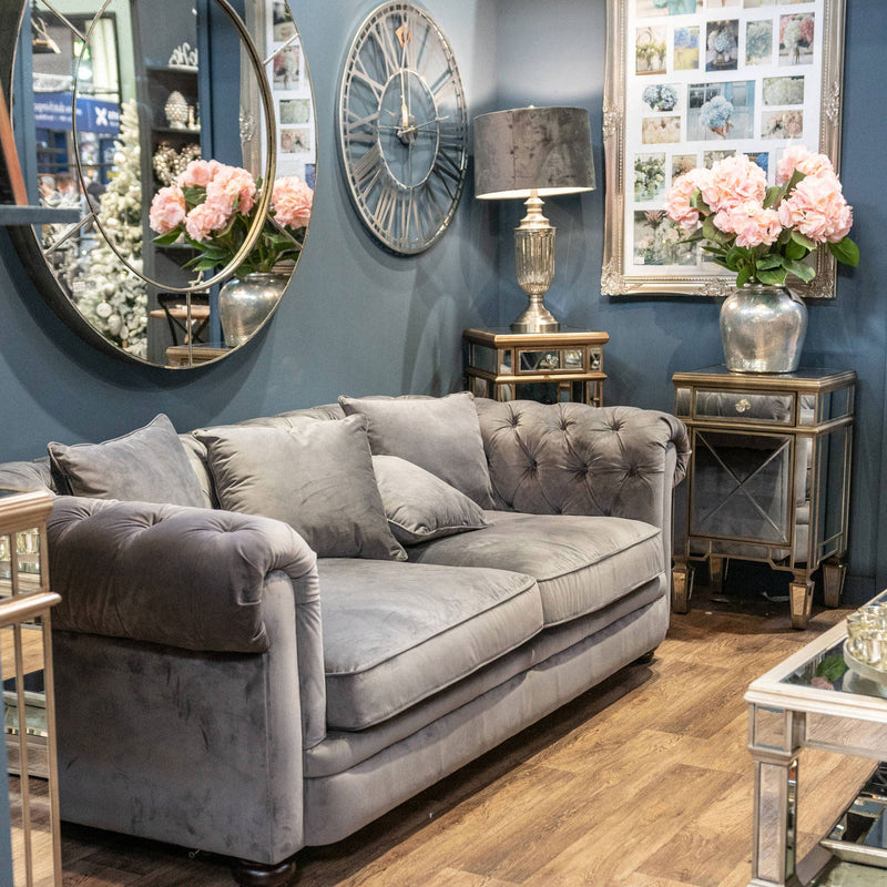 Oxford Grey Velvet Chesterfield 3 Seater Sofa by Lavishway | Velvet Sofa-51175