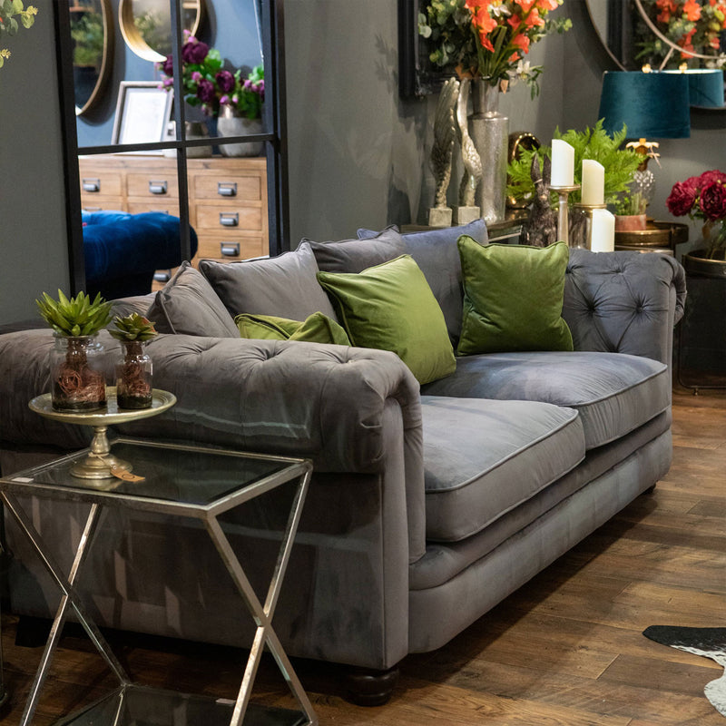 Oxford Grey Velvet Chesterfield 3 Seater Sofa by Lavishway | Velvet Sofa-51174