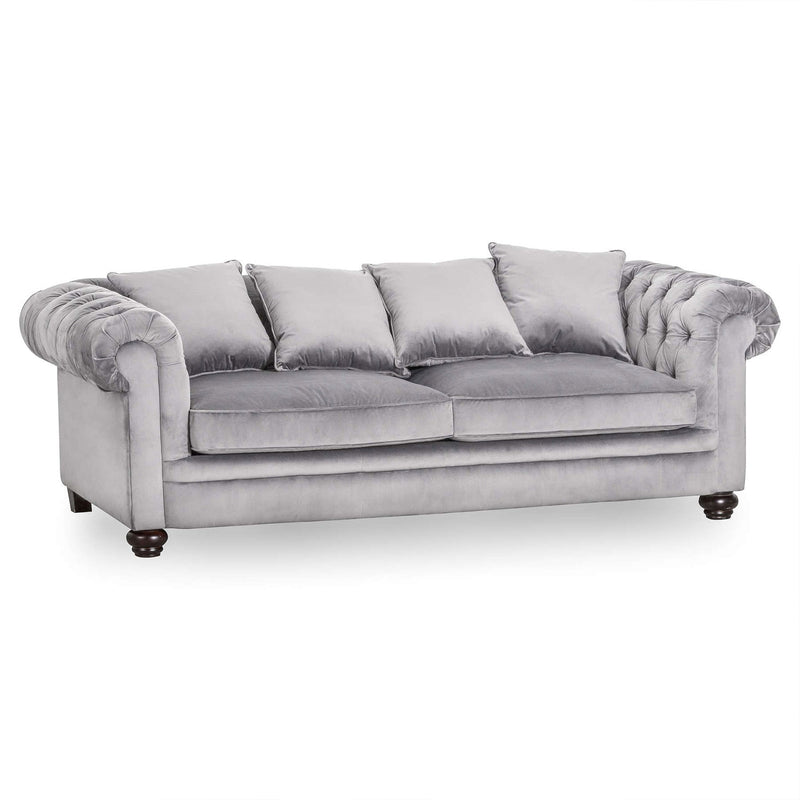 Oxford Grey Velvet Chesterfield 3 Seater Sofa by Lavishway | Velvet Sofa-51176