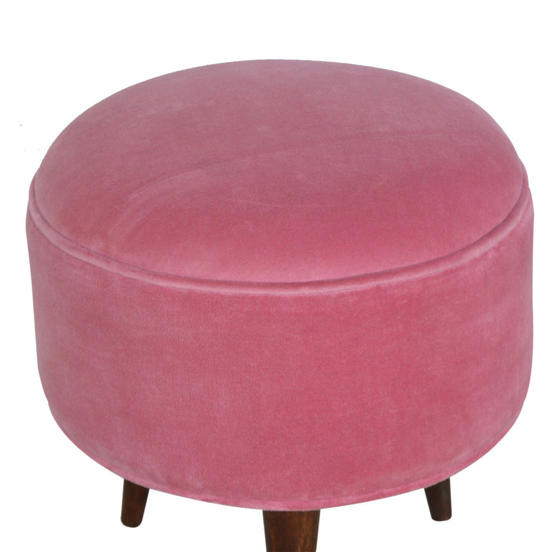 Paola Nordic Style Pink Velvet Footstool by Lavishway | Footstool-57952