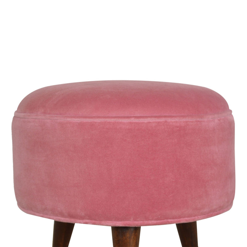 Paola Nordic Style Pink Velvet Footstool by Lavishway | Footstool-57953