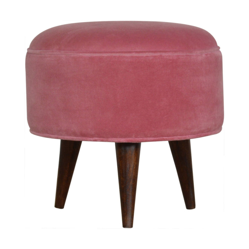 Paola Nordic Style Pink Velvet Footstool by Lavishway | Footstool-57951