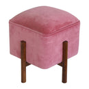 Paola Solid Wood Legs Pink Velvet Footstool by Lavishway | Footstool-57962