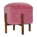 Paola Solid Wood Legs Pink Velvet Footstool by Lavishway | Footstool-57960