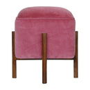 Paola Solid Wood Legs Pink Velvet Footstool by Lavishway | Footstool-57961