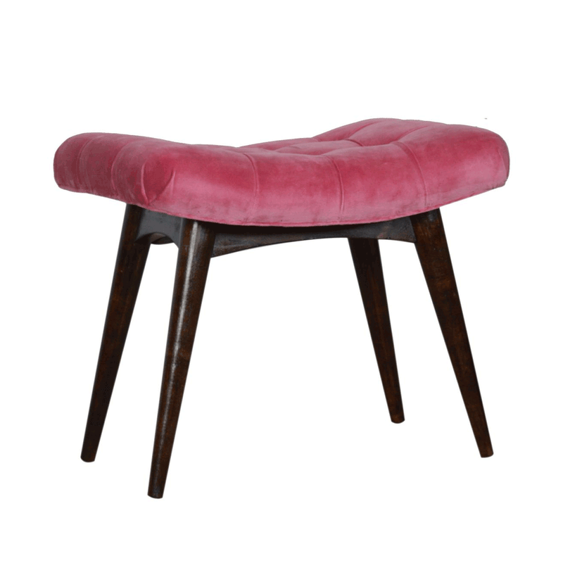 Paola Curved Pink Cotton Velvet Bench by Lavishway | Benches & Storage Benches-57717