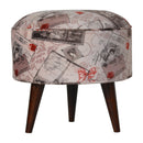 Postcard Pattern Velvet Footstool by Lavishway | Footstool-57914