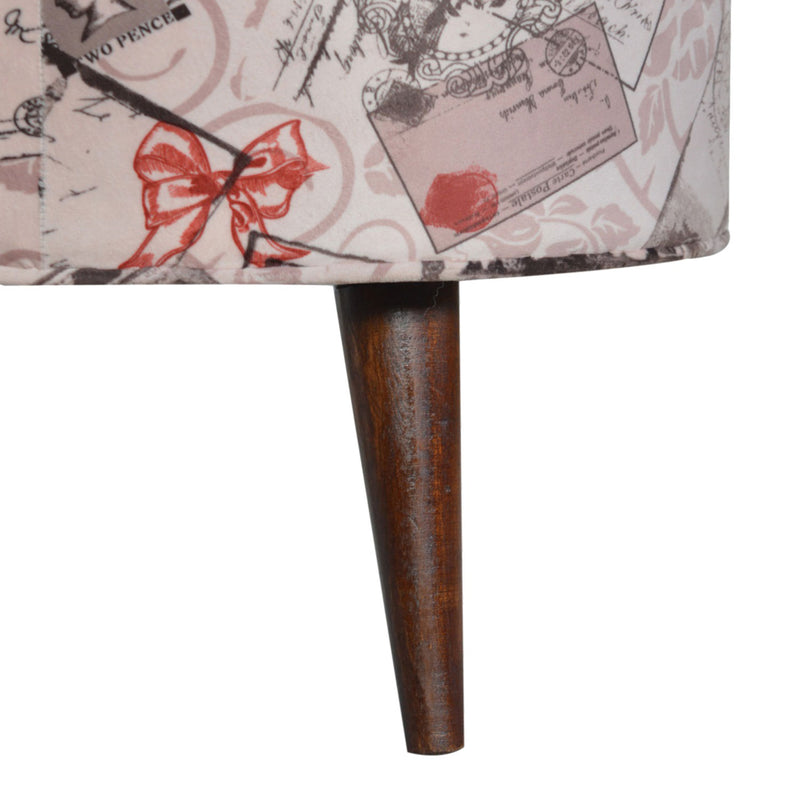 Postcard Pattern Velvet Footstool by Lavishway | Footstool-57918