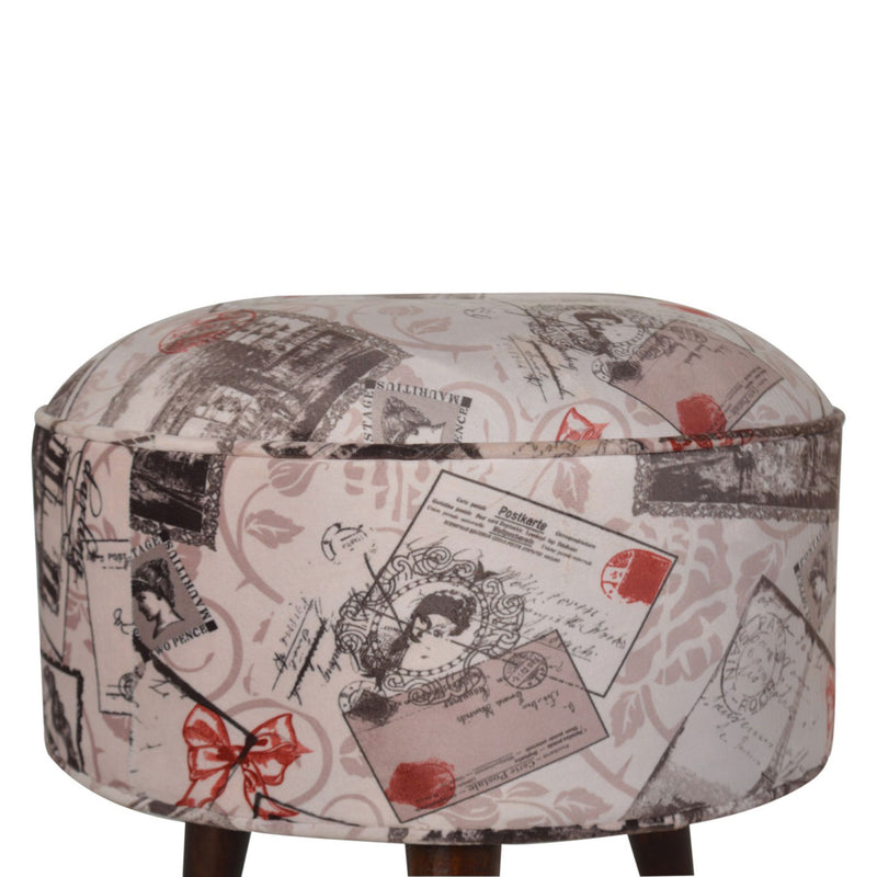 Postcard Pattern Velvet Footstool by Lavishway | Footstool-57917